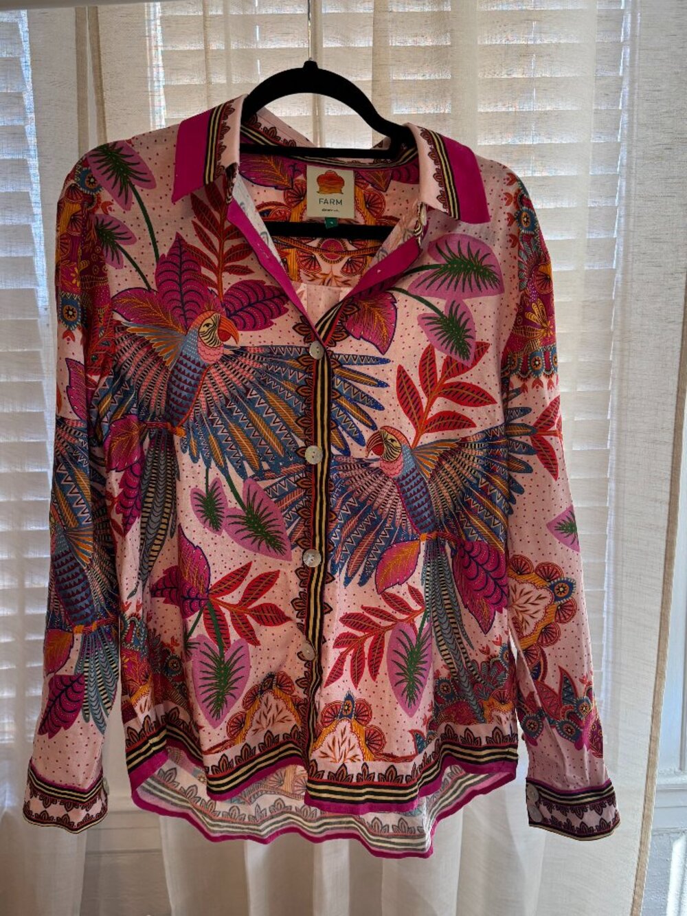 FARM Rio Scarf Linen Blend Button-Up Shirt | Small - Picture 2 of 11